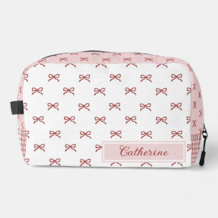 Pink & Red Bow Pattern Gingham Coquette Cosmetic Dopp Kit