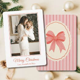 Pink & Red Bow Preppy Coquette Single Girl Mum Holiday Card