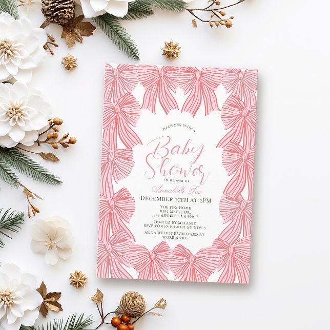 Pink & Red Bow/Ribbon Coquette Girl Baby Shower Invitation (Creator Uploaded)