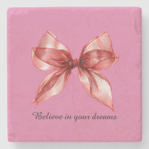 Pink Red Bow Stone Coaster