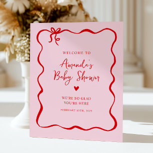 Pink & Red Bow Valentine Baby Shower Welcome Sign
