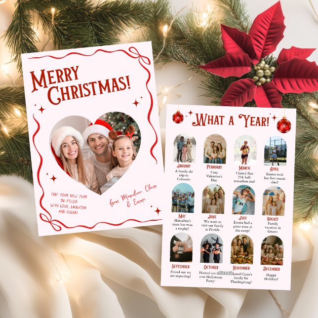 Pink & Red Bow Year in Review Christmas Holiday Card (Creator Uploaded)
