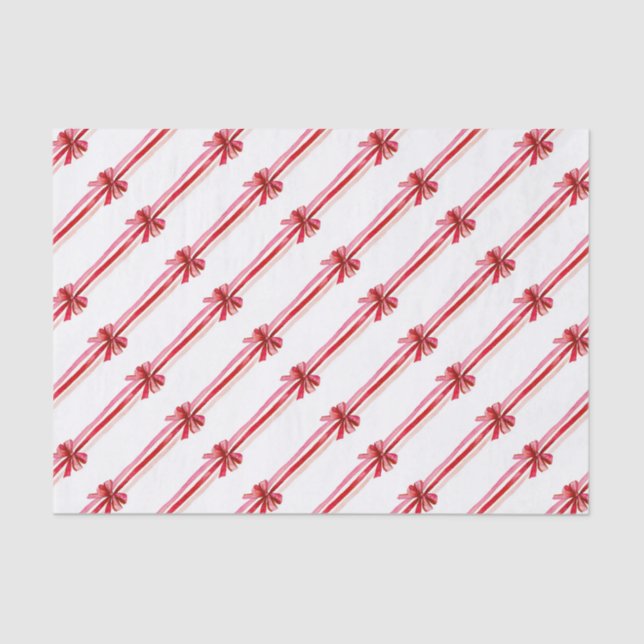 Pink Red Bows Christmas Holiday Tissue Paper (Front)