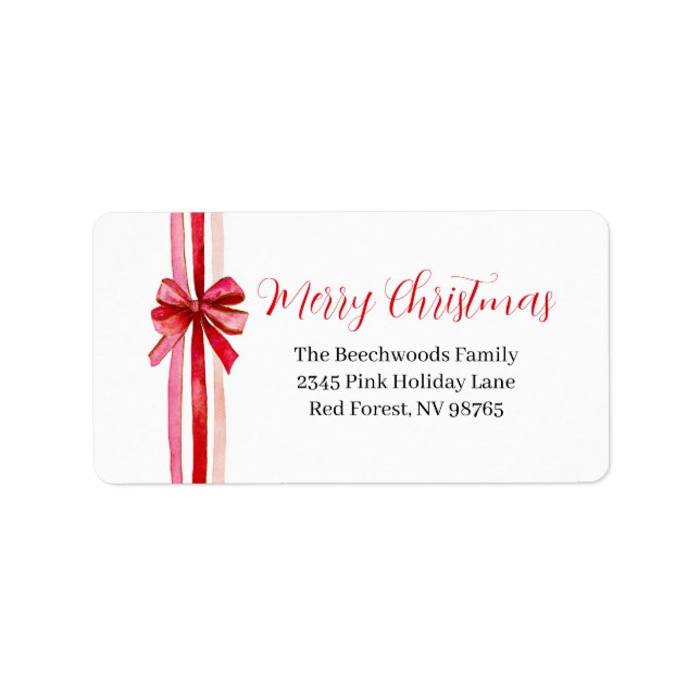 Pink Red Bows Christmas Return Address Label (Front)