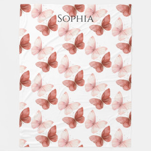 Pink Red Butterflies Fleece Blanket