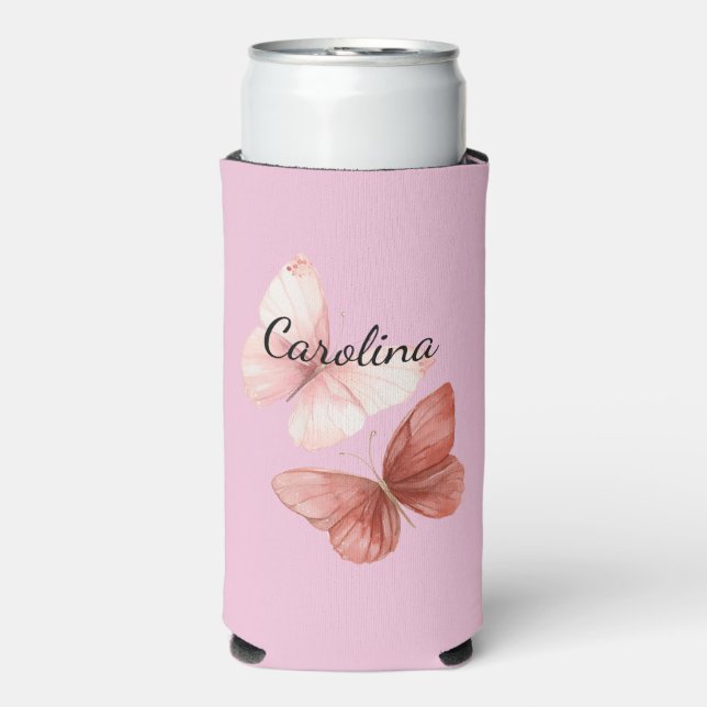 Pink Red Butterflies Seltzer Can Cooler (Seltzer Front)