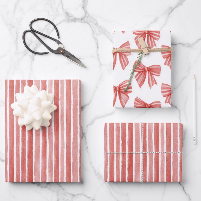 Pink Red Candy Cane Stripes Christmas Wrapping Paper Sheet (Front)