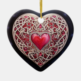 Pink Red Celtic Knot Heart Ceramic Tree Decoration