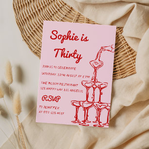Pink & Red Champagne Tower 30th Birthday Invitation