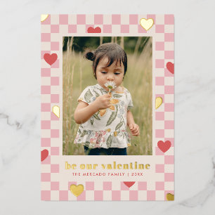 Pink Red Chequerboard Hearts Valentine's Day Card