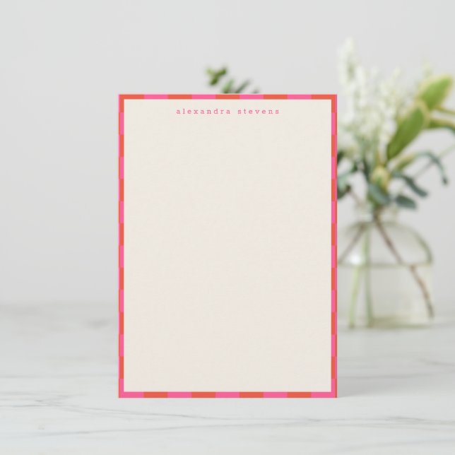 Pink Red Chequerboard Pattern Personalised Name Card (Standing Front)