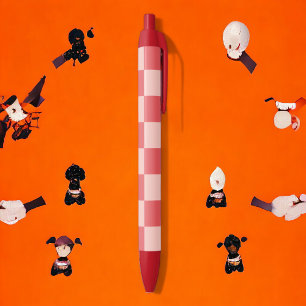 Pink Red Chequered Gingham Pattern Black Ink Pen