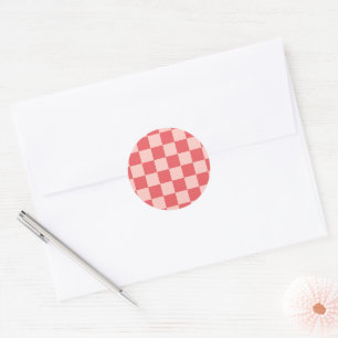 Pink Red Chequered Gingham Pattern Classic Round Sticker