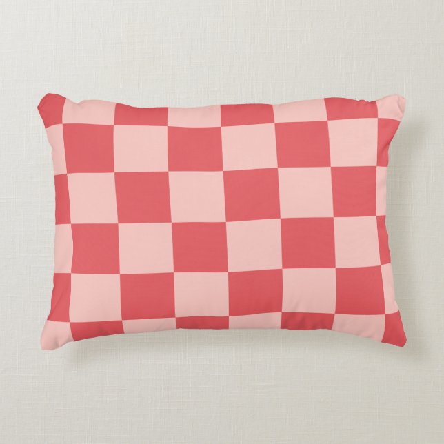 Pink Red Chequered Gingham Pattern Decorative Cushion (Front)