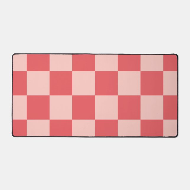 Pink Red Chequered Gingham Pattern Desk Mat (Front)