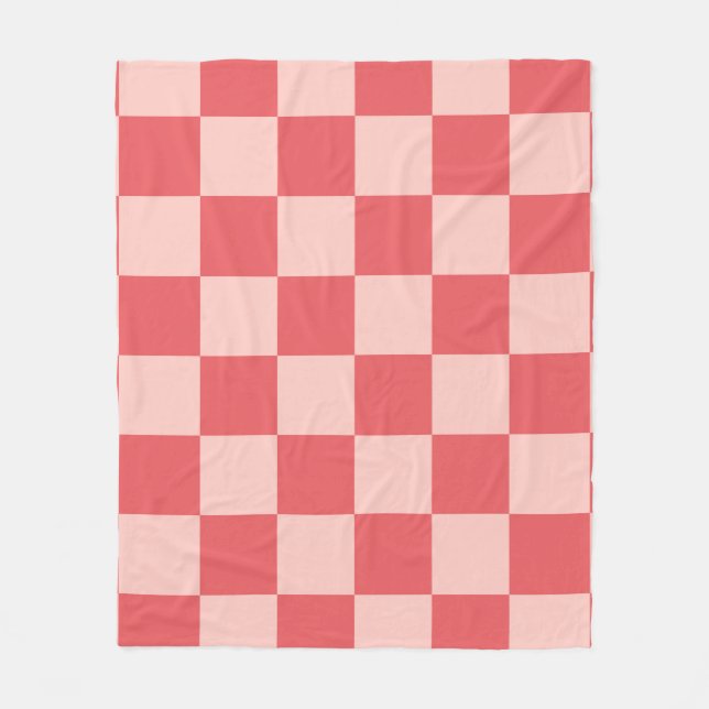 Pink Red Chequered Gingham Pattern Fleece Blanket (Front)