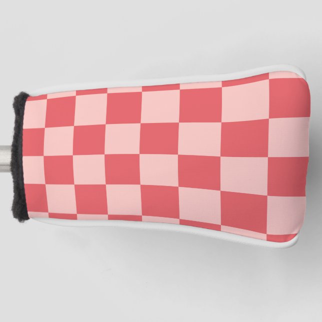 Pink Red Chequered Gingham Pattern Golf Head Cover (Front)