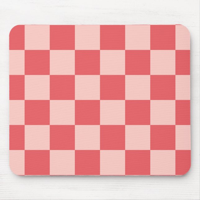 Pink Red Chequered Gingham Pattern Mouse Mat (Front)