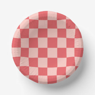 Pink Red Chequered Gingham Pattern Paper Plate