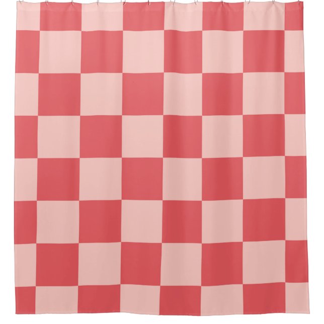 Pink Red Chequered Gingham Pattern Shower Curtain (Front)