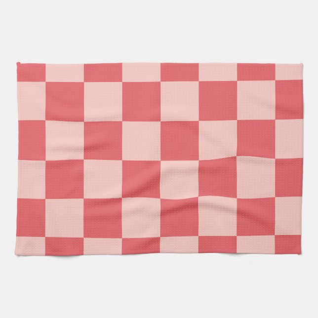 Pink Red Chequered Gingham Pattern Tea Towel (Horizontal)