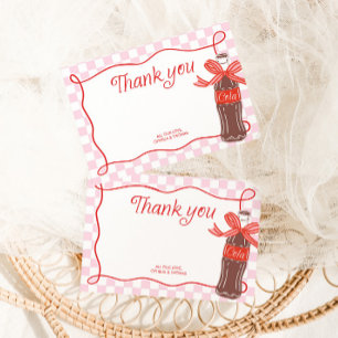 Pink & Red Chequered Retro Girls Baby Shower Thank You Card