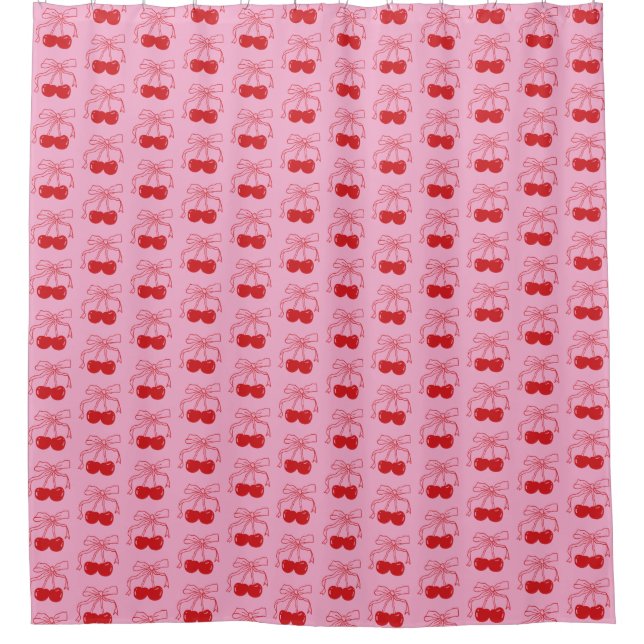 Pink Red Cherries Cute Coquette Fruit Girly Trendy Shower Curtain (Front)