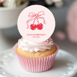 Pink & Red Cherry Birthday Classic Round Sticker<br><div class="desc">Add a sweet touch to your birthday party with our Pink & Red Cherry Birthday Sticker! Featuring vibrant pink and red cherries, this fun and customisable sticker is perfect for party favours, invitations, or decorations. Whether you're sealing gift bags, decorating your thank-you notes, or adding an extra pop of colour...</div>