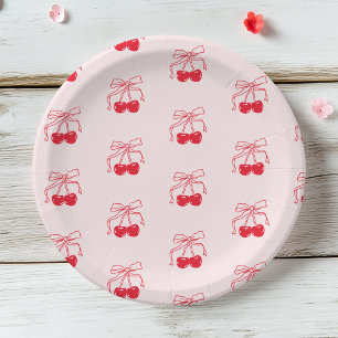 Pink & Red Cherry Birthday Paper Plate