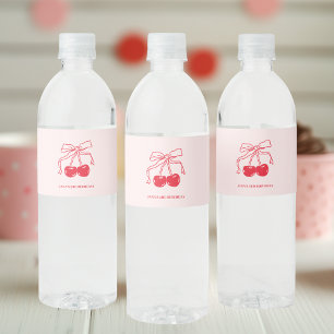 Pink & Red Cherry Birthday  Water Bottle Label