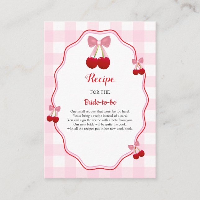 Pink Red Cherry Bridal Shower Recipe Request  Enclosure Card (Front)