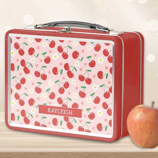 Pink & Red Cherry | Daisy pattern Backpack Metal Lunch Box (Creator Uploaded)