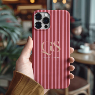 Pink & Red Chic Stripes Monogram iPhone 15 Pro Max Case