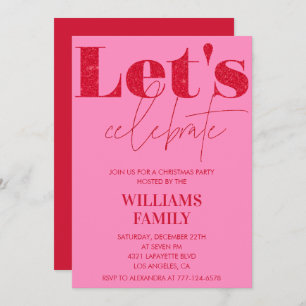 Pink Red Christmas Party  Let's celebrate Invitation