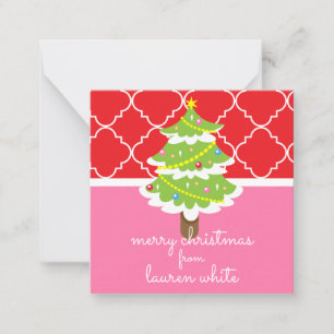 Pink & Red Christmas Tree Gift Enclosure Cards