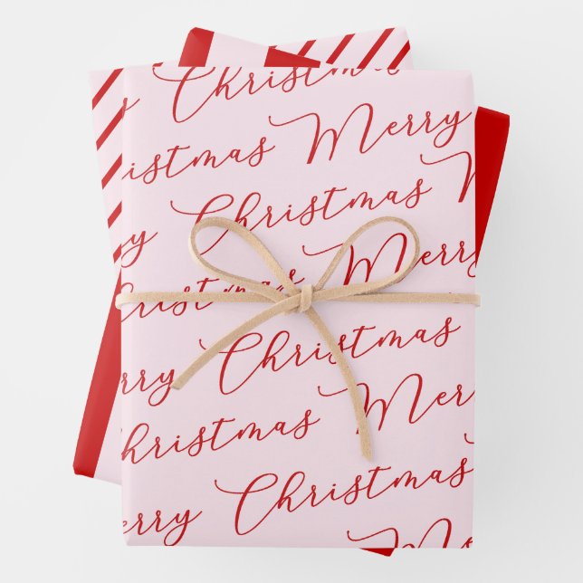 Pink Red Classic Stripes Wrapping Paper Sheet (In situ)