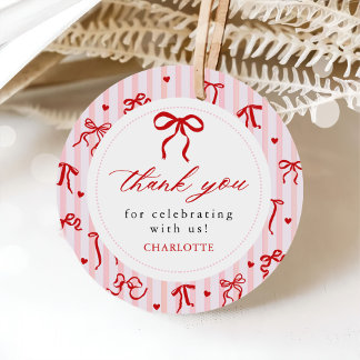 Pink Red Coquette Bow Valentine Baby Shower Favour Tags