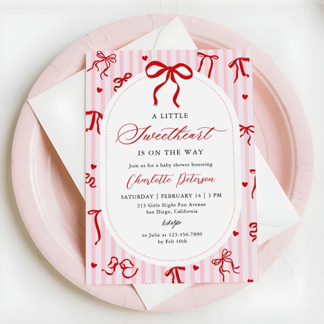 Pink Red Coquette Bow Valentine Baby Shower Invitation (Creator Uploaded)