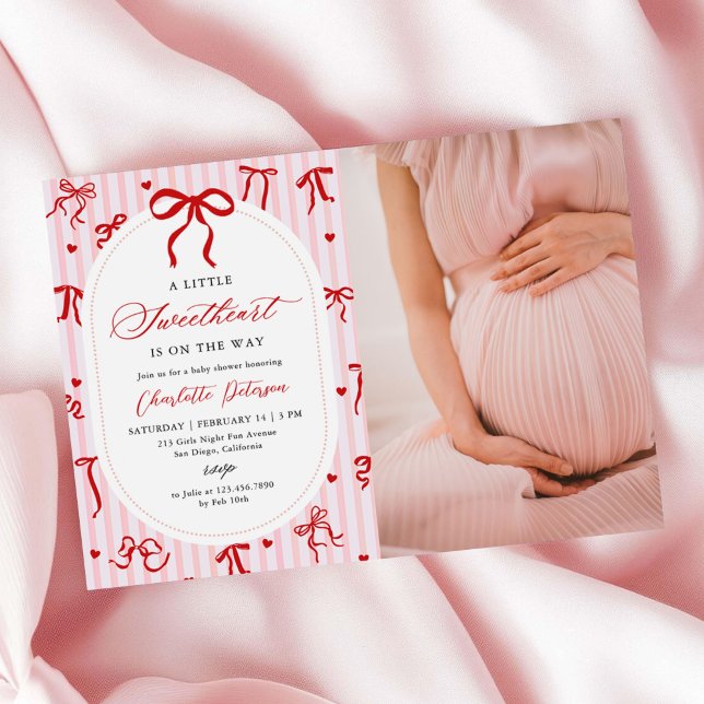 Pink Red Coquette Bow Valentine Baby Shower Photo Invitation (Creator Uploaded)