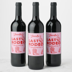Pink Red Cowgirl Last Rodeo Bachelorette Party Wine Label