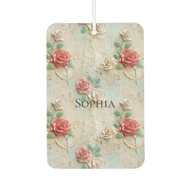 Pink Red Cream Roses Floral Car Air Freshener (Front)