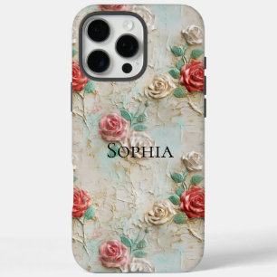 Pink Red Cream Roses Floral iPhone 16 Pro Max Case