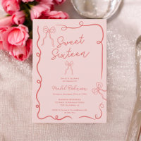 Pink red cute bows ribbons illustrations Sweet 16