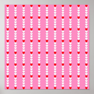 Pink Red Cute Simple Heart Stripe Y2K Pattern Poster