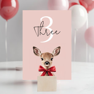 Pink & Red Deer Woodland Birthday Party Table Number