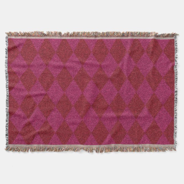 Pink & Red Diamond Glitter Pouf Throw Blanket (Front)