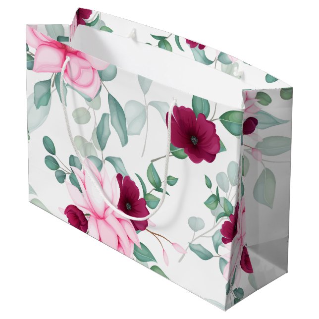 pink red elegant floral large gift bag (Back Angled)