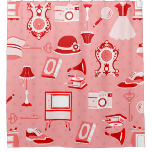 pink red flapper antique nostalgia old fashioned  shower curtain