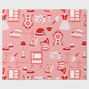 pink red flapper antique nostalgia old fashioned wrapping paper
