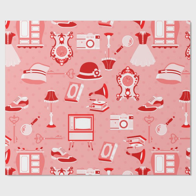 pink red flapper antique nostalgia old fashioned  wrapping paper (Flat)